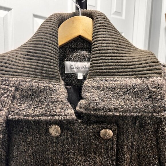 Calvin Klein Double Breast Thick Wool Jacquard Winter Coat - Picture 2 of 6